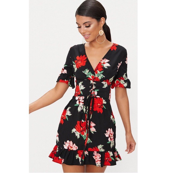 black floral corset swing dress